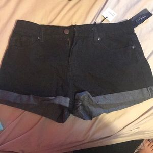 Black washed denim shorts